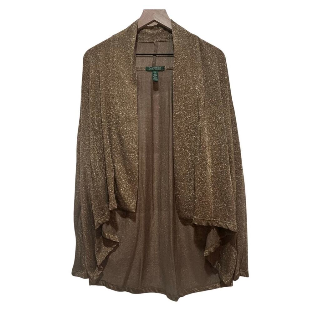 Ralph Lauren Metallic Gold Open Front Long Jacket Wrap Cardigan Women's Size XL